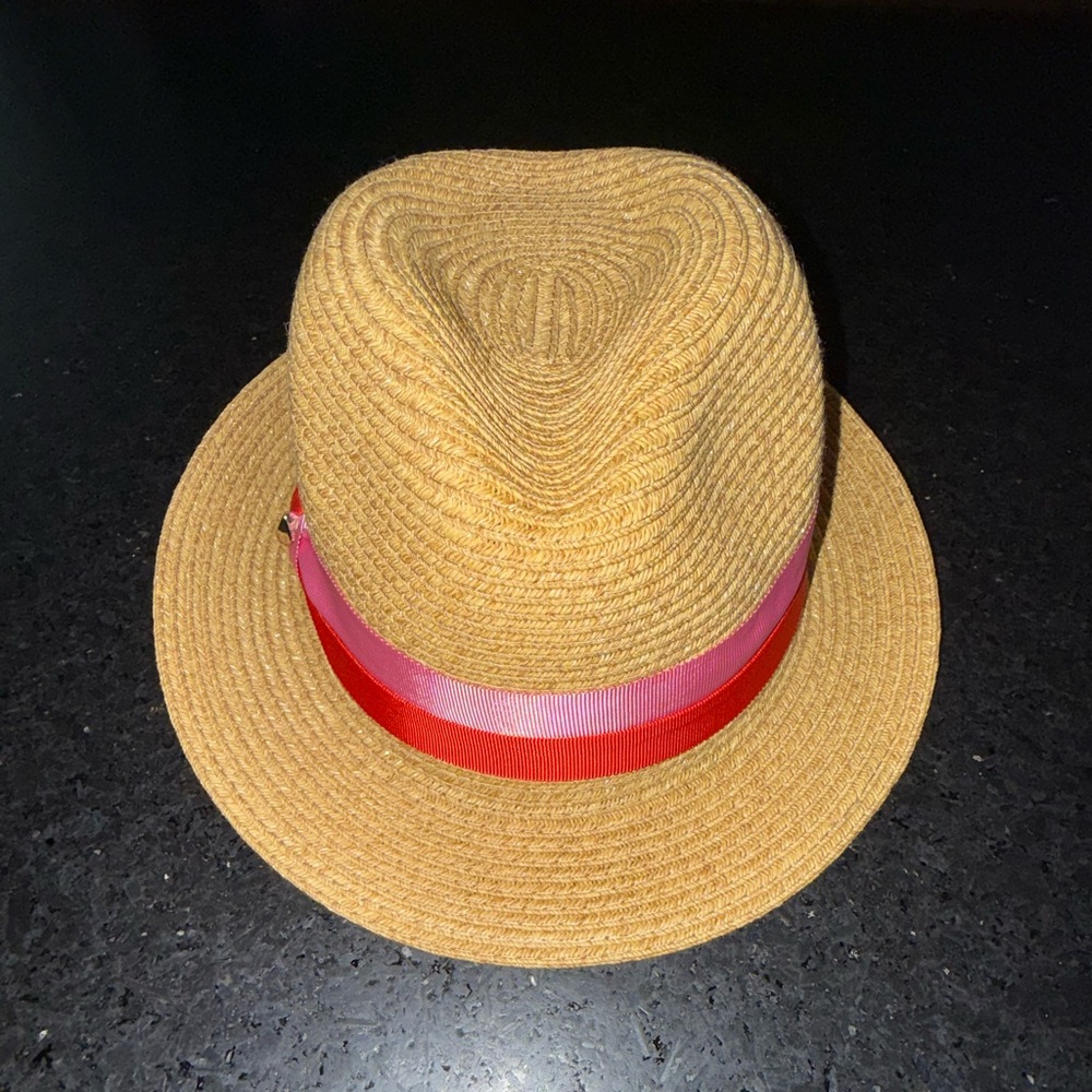 NEW KATE SPADE TAN TRILBY BICOLOR PINK RED BAND FEDORA HAT GOLD SPADE NWT - Picture 5 of 10